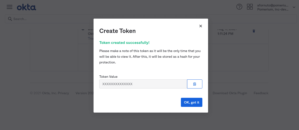 Okta api token